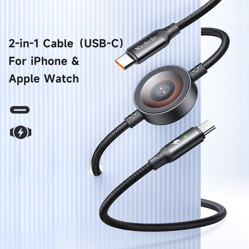 MCDODO 60W 2 in 1 USB-C to C PD Fast Charging Cable for Magnetic iWatch iPhone 1.5m