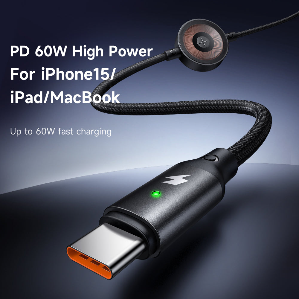 MCDODO 60W 2 in 1 USB-C to C PD Fast Charging Cable for Magnetic iWatch iPhone 1.5m