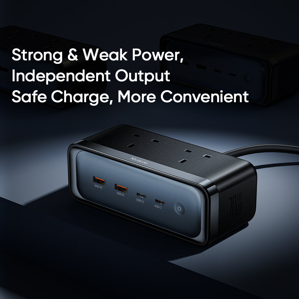 MCDODO 6 in 1 70Watt GaN Lightning Protection Power Strip