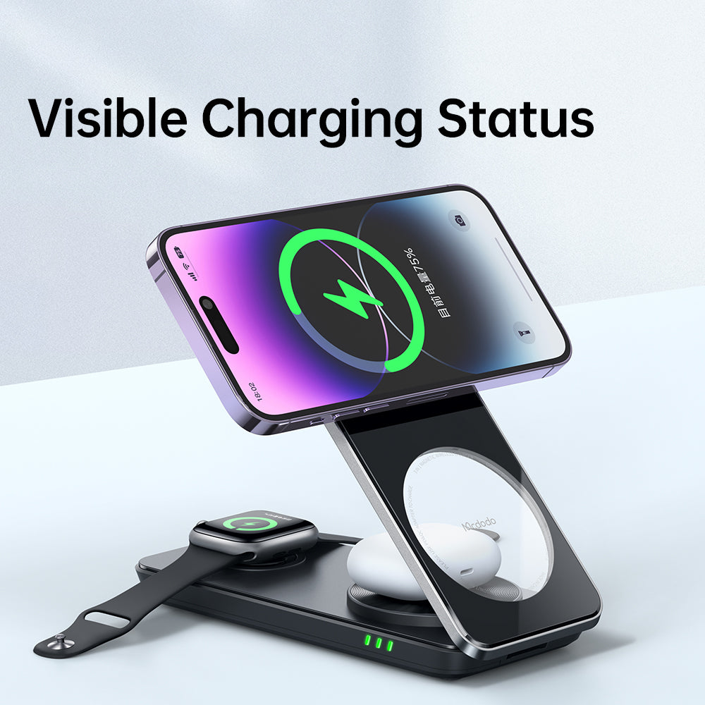 MCDODO 3 in 1 Foldable Magnetic Wireless Charging Stand 25W Max