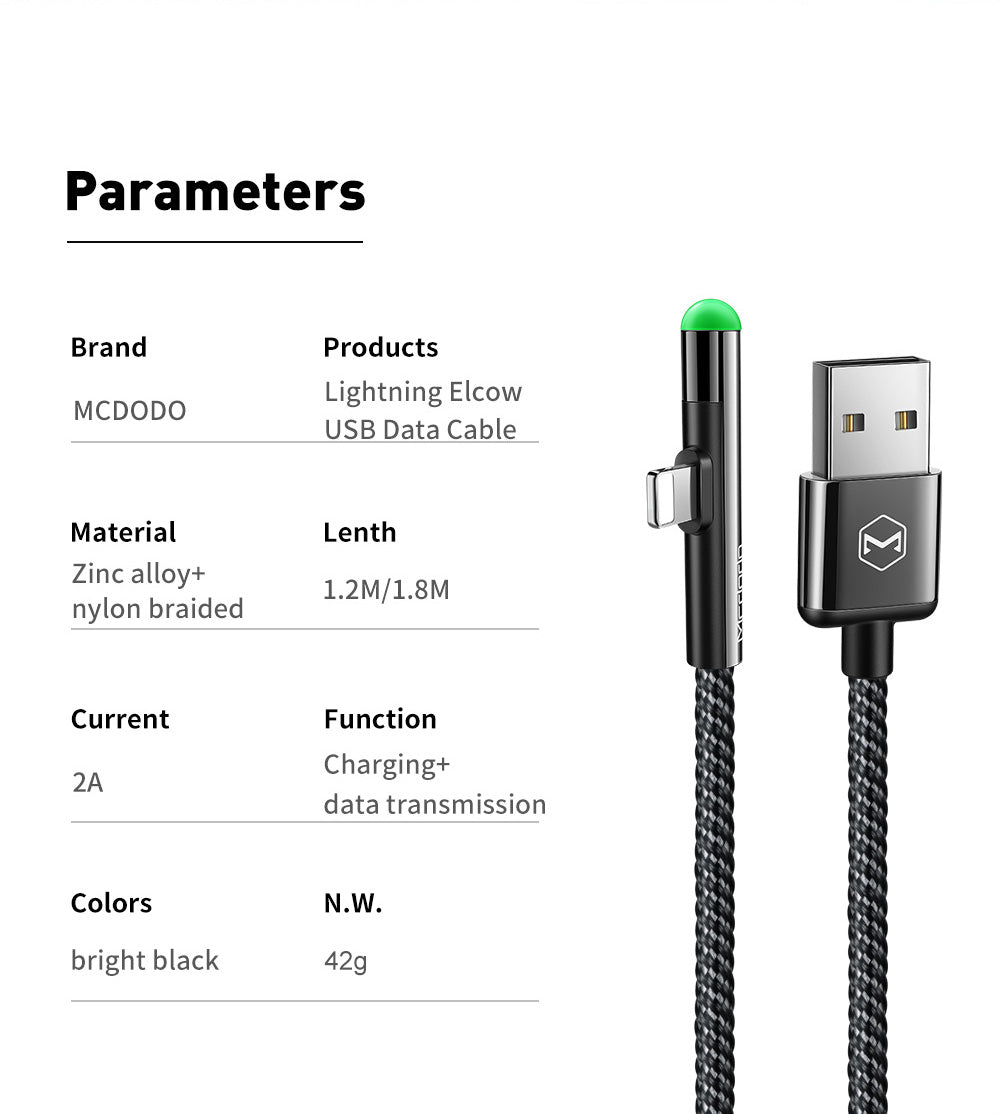 MCDODO iPhone Lightning/Type C Gaming LED Cable 1.2M  - (6270)