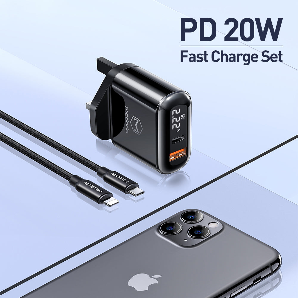 MCDODO 20 Watt PD+QC Fast Charging Adaptor + (Free)iPhone PD Type C to Lightning Combo Pack