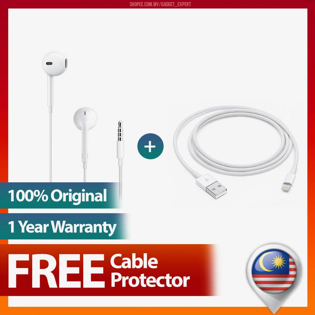 Apple Original iPhone 3.5mm Earphone + Lightning Cable (1M) - Combo Pack 2